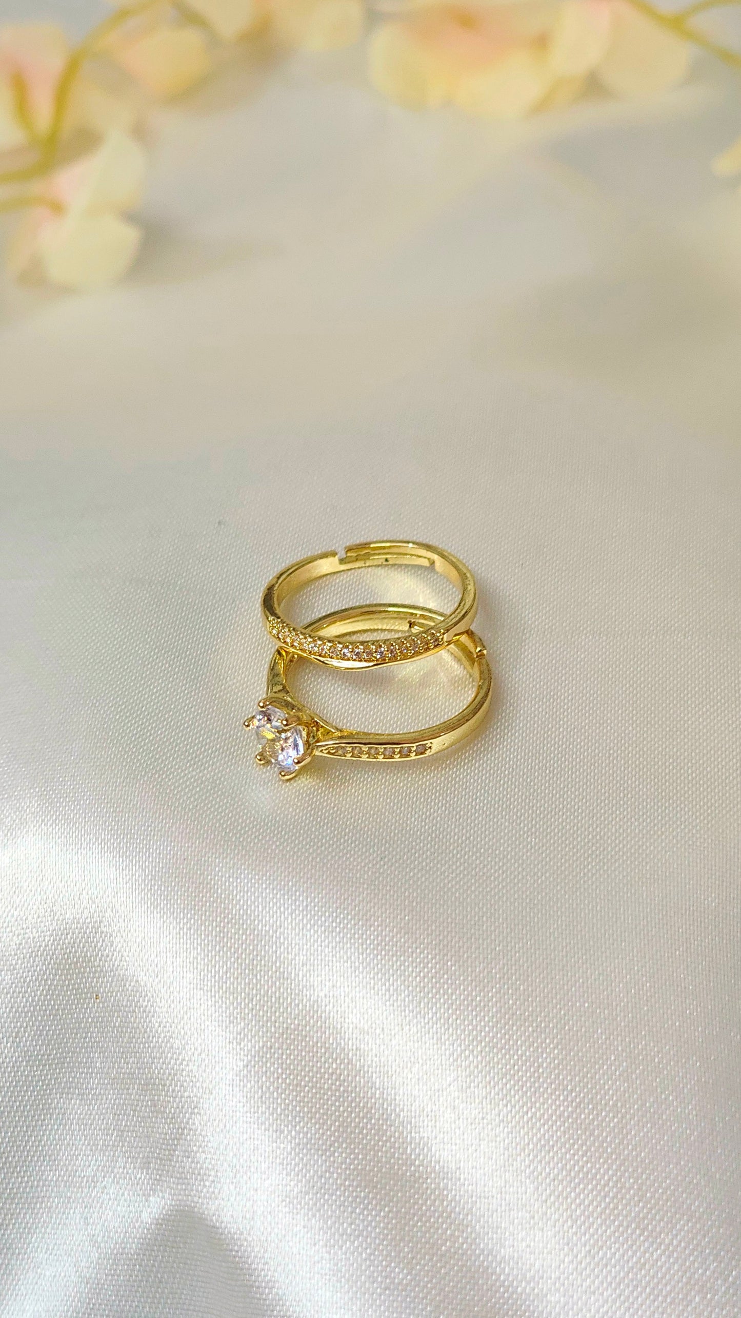 18K Gold-Plated Solitaire and Pave 2 in 1 Ring Set