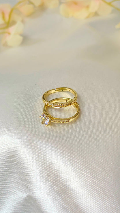 18K Gold-Plated Solitaire and Pave 2 in 1 Ring Set