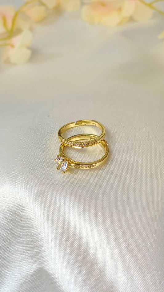18K Gold-Plated Solitaire and Pave 2 in 1 Ring Set