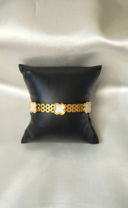 18K Gold-Plated White Clover Bracelet