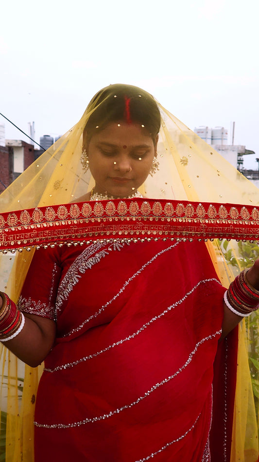 Golden Yellow Net Zari Embroidered Dupatta – Perfect for Bridal & Festive Styling