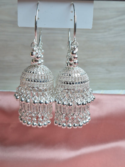 Silver Plated Hoop Jhumka – Layered Dome Design with Ghungroo Detailing