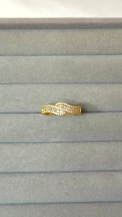 18K Gold-Plated Wave CZ Statement Ring