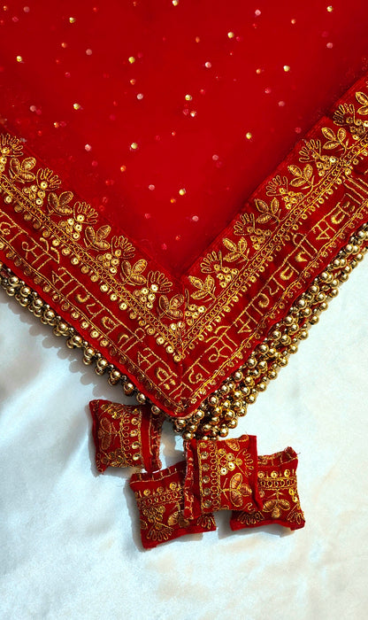 Red Net Zari Embroidered Dupatta – Perfect for Bridal & Festive Wear