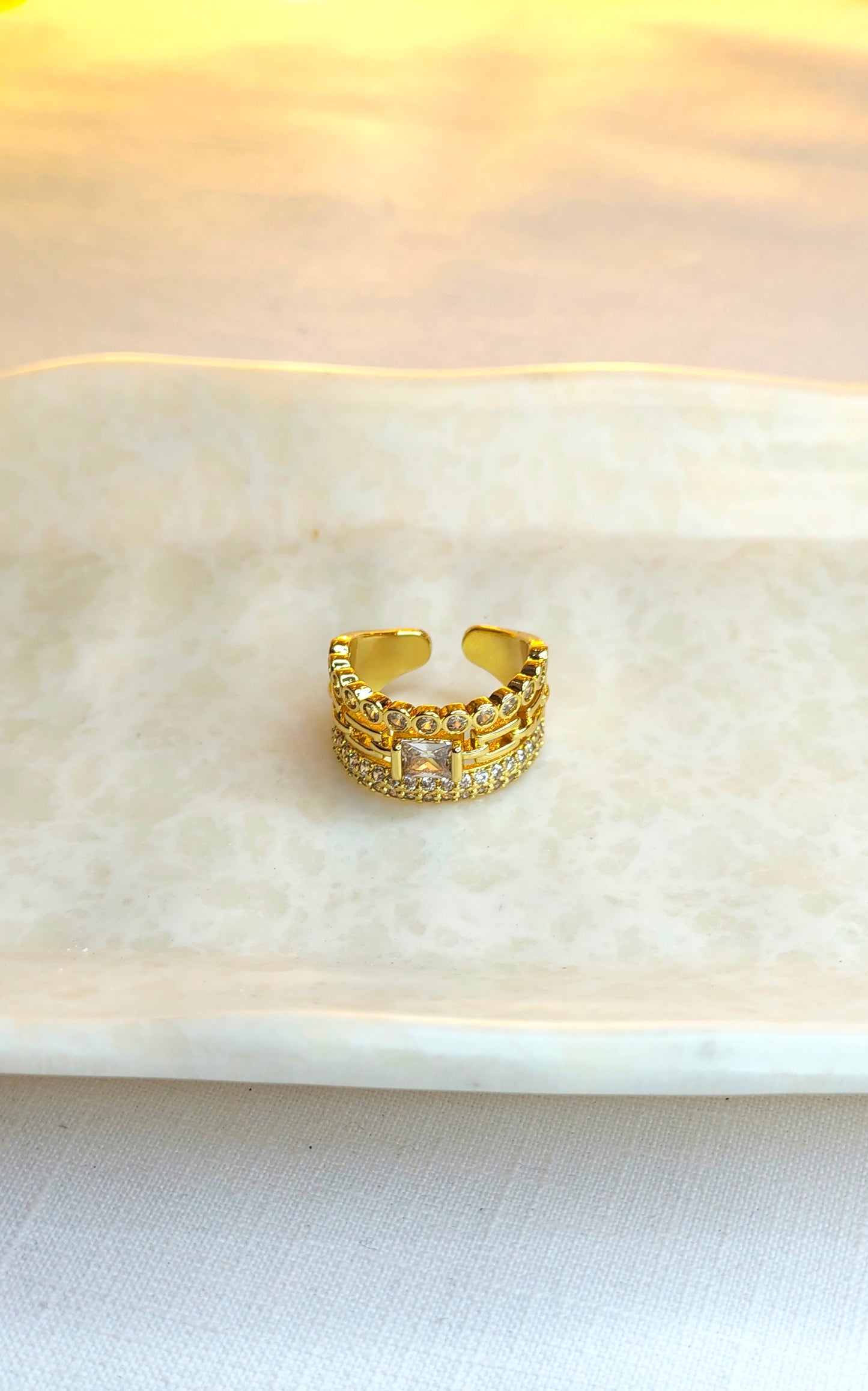 18k Gold plated Geometric Anti-Tarnish Crystal Ring