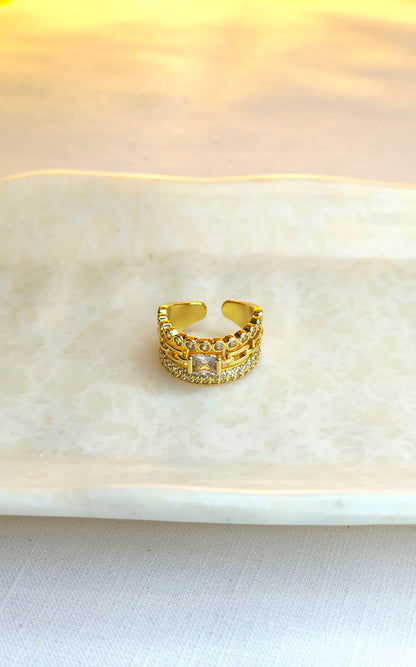 18k Gold plated Geometric Anti-Tarnish Crystal Ring