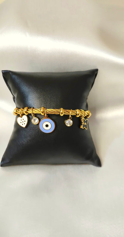 Antitarnish 18K Gold-Plated Evil Eye Charm Bracelet