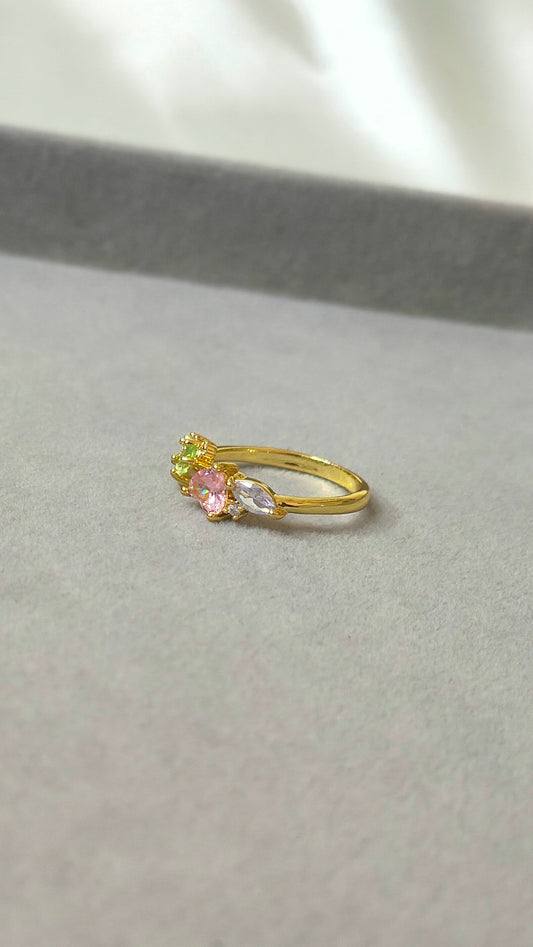 Pastel Heart Stones Anti-Tarnish Gold Ring