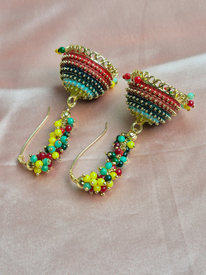 Multicolor Beaded Pastel Jhumka Earrings – Vibrant Festival Dangler Jewelry