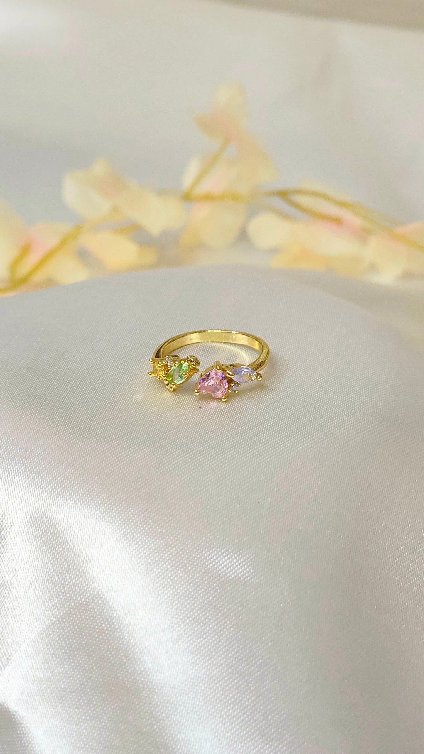 Pastel Heart Stones Anti-Tarnish Gold Ring