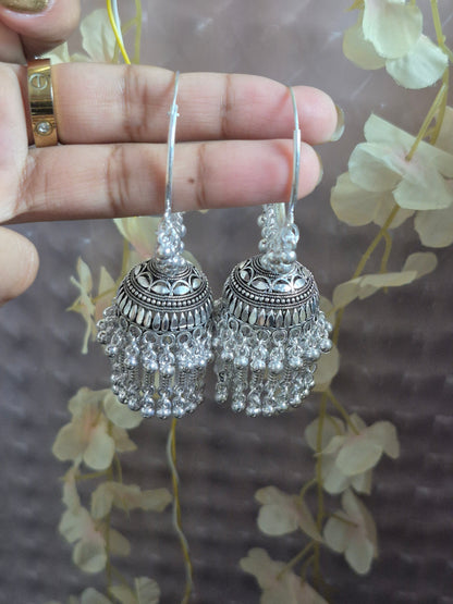 Silver Oxidized Hoop Jhumka – Traditional Design for Ethnic Wear