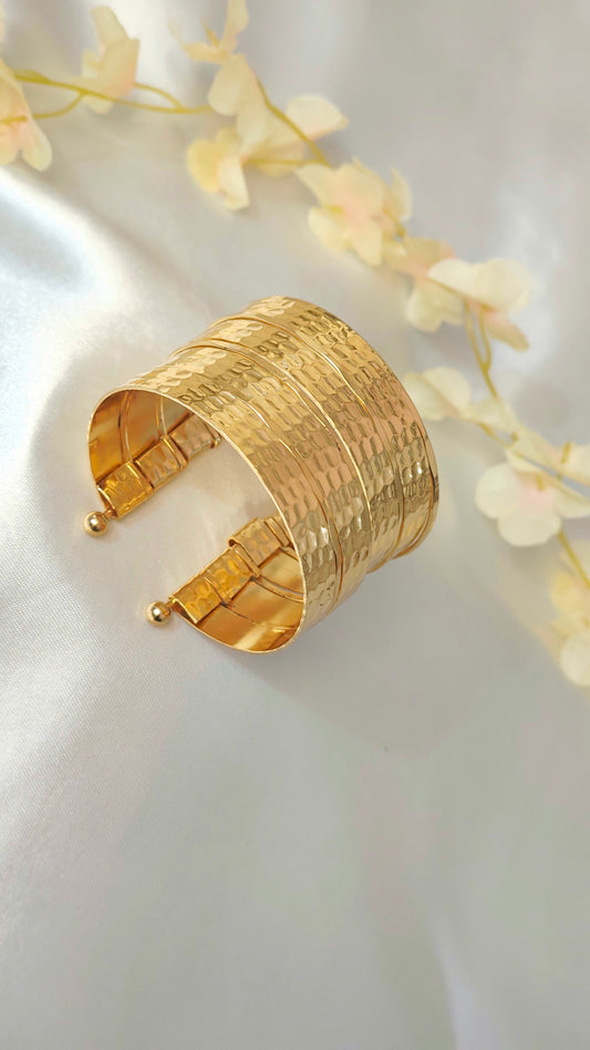 Hammered Gold-Plated Cuff Bracelet for Women