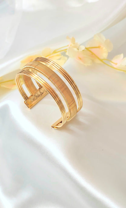 Gold-Plated Classic Textured Cuff Bracelet