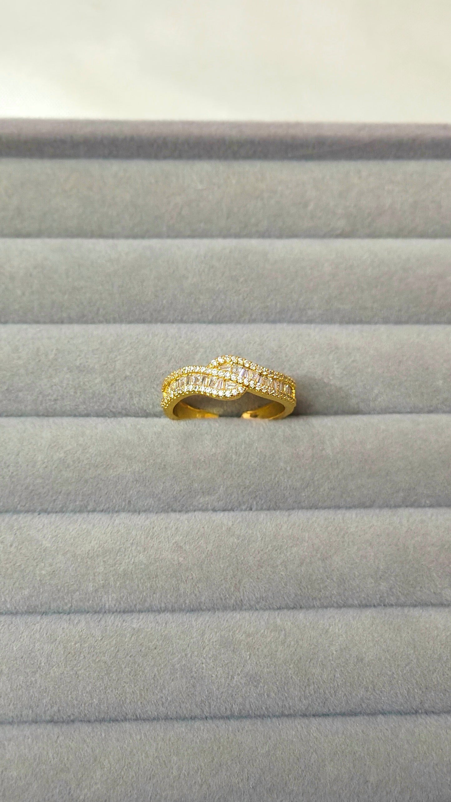 18K Gold-Plated Wave CZ Statement Ring