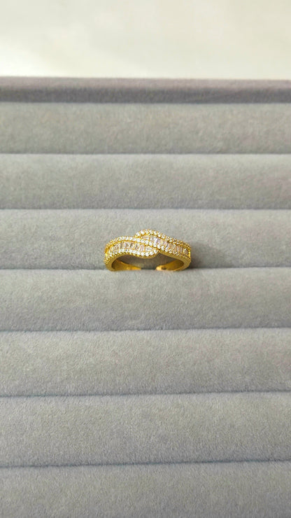 18K Gold-Plated Wave CZ Statement Ring