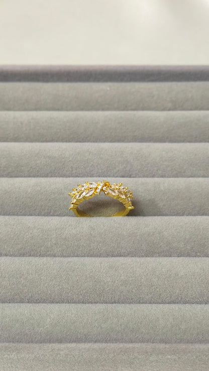 18K Gold-Plated Leaf CZ Adjustable Ring