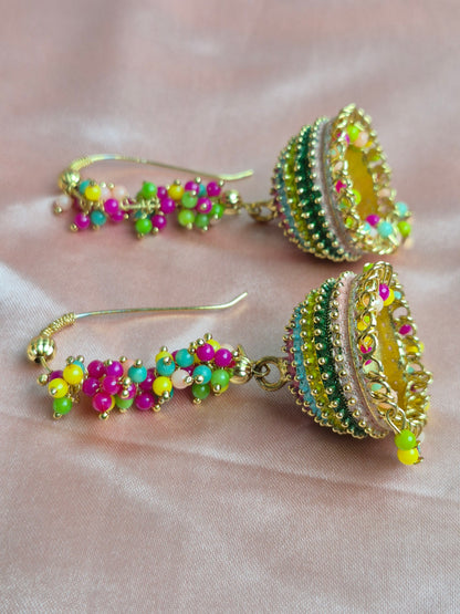 Multicolor Beaded Pastel Jhumka Earrings – Vibrant Festival Dangler Jewelry