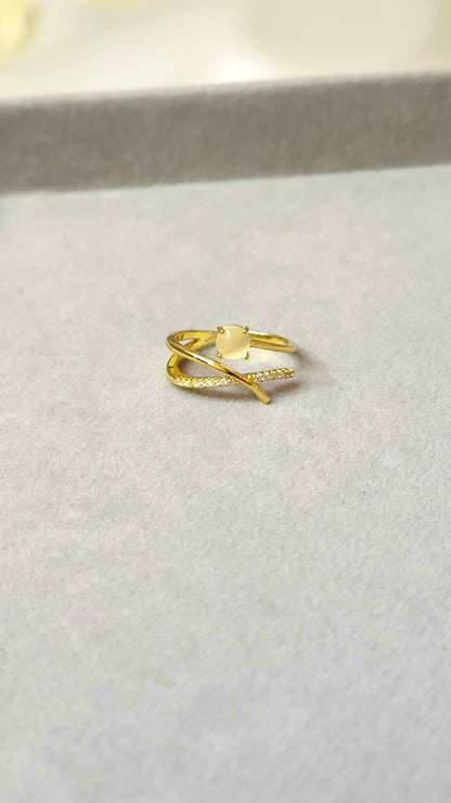 Gold-Plated Crossover Solitaire CZ Ring