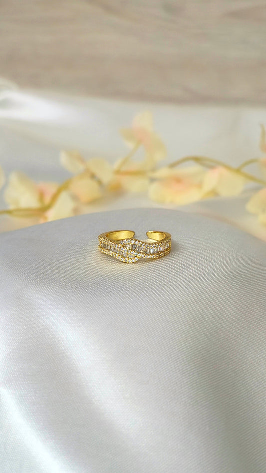 18K Gold-Plated Wave CZ Statement Ring