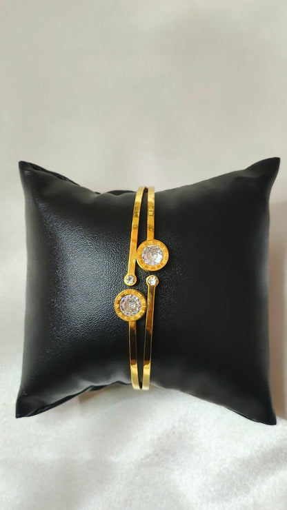 Elegant Twin Solitaire Gold-Plated Bracelet
