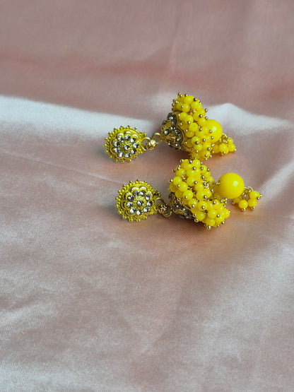 Crystal Stud Jhumka Earrings – Floral Stonework with Beaded Dangler