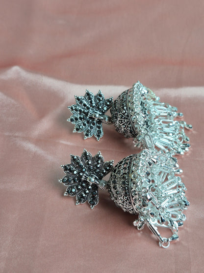 Oxidized Silver Peacock Jhumka – Antique Statement Dangler with Ghungroo