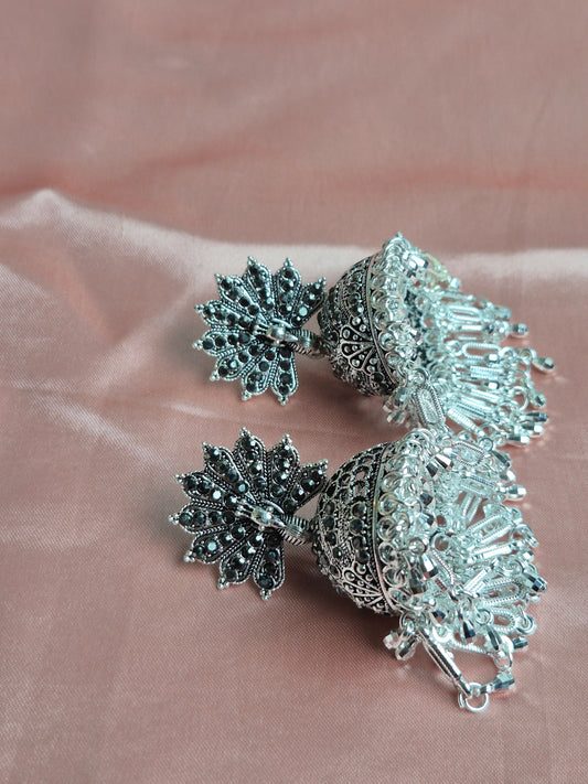 Oxidized Silver Peacock Jhumka – Antique Statement Dangler with Ghungroo