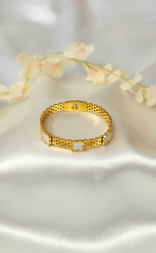 18K Gold-Plated White Clover Bracelet