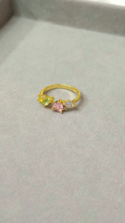 Pastel Heart Stones Anti-Tarnish Gold Ring