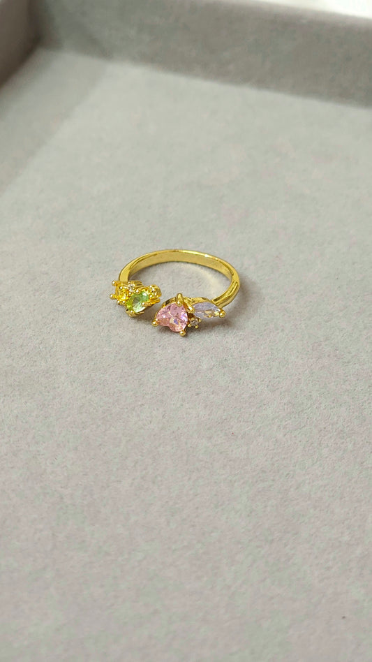 Pastel Heart Stones Anti-Tarnish Gold Ring