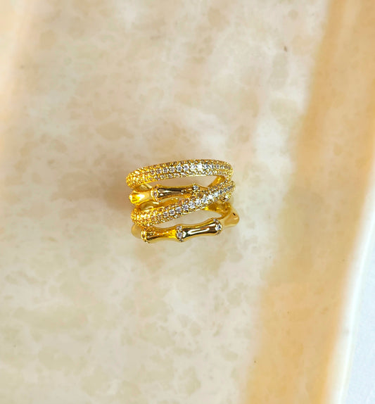 Anti-Tarnish 18k Gold plated Bamboo Statement Ring