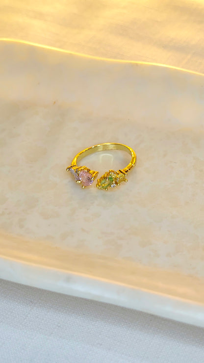 Pastel Heart Stones Anti-Tarnish Gold Ring