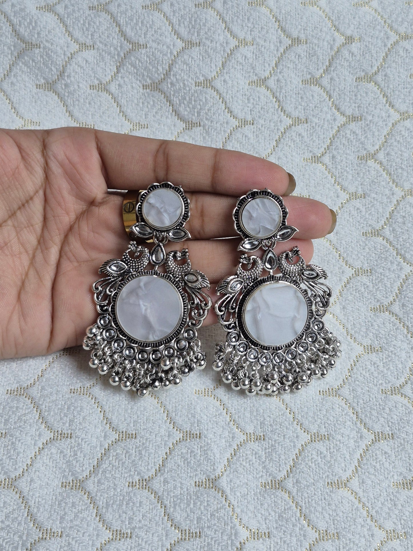 Antique Silver Oxidized Jhumka – Ethnic Peacock Design