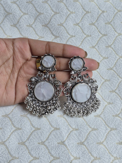 Antique Silver Oxidized Jhumka – Ethnic Peacock Design