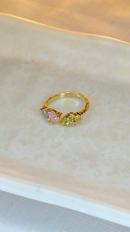 Pastel Heart Stones Anti-Tarnish Gold Ring