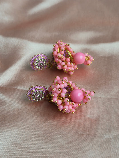 Crystal Stud Jhumka Earrings – Floral Stonework with Beaded Dangler