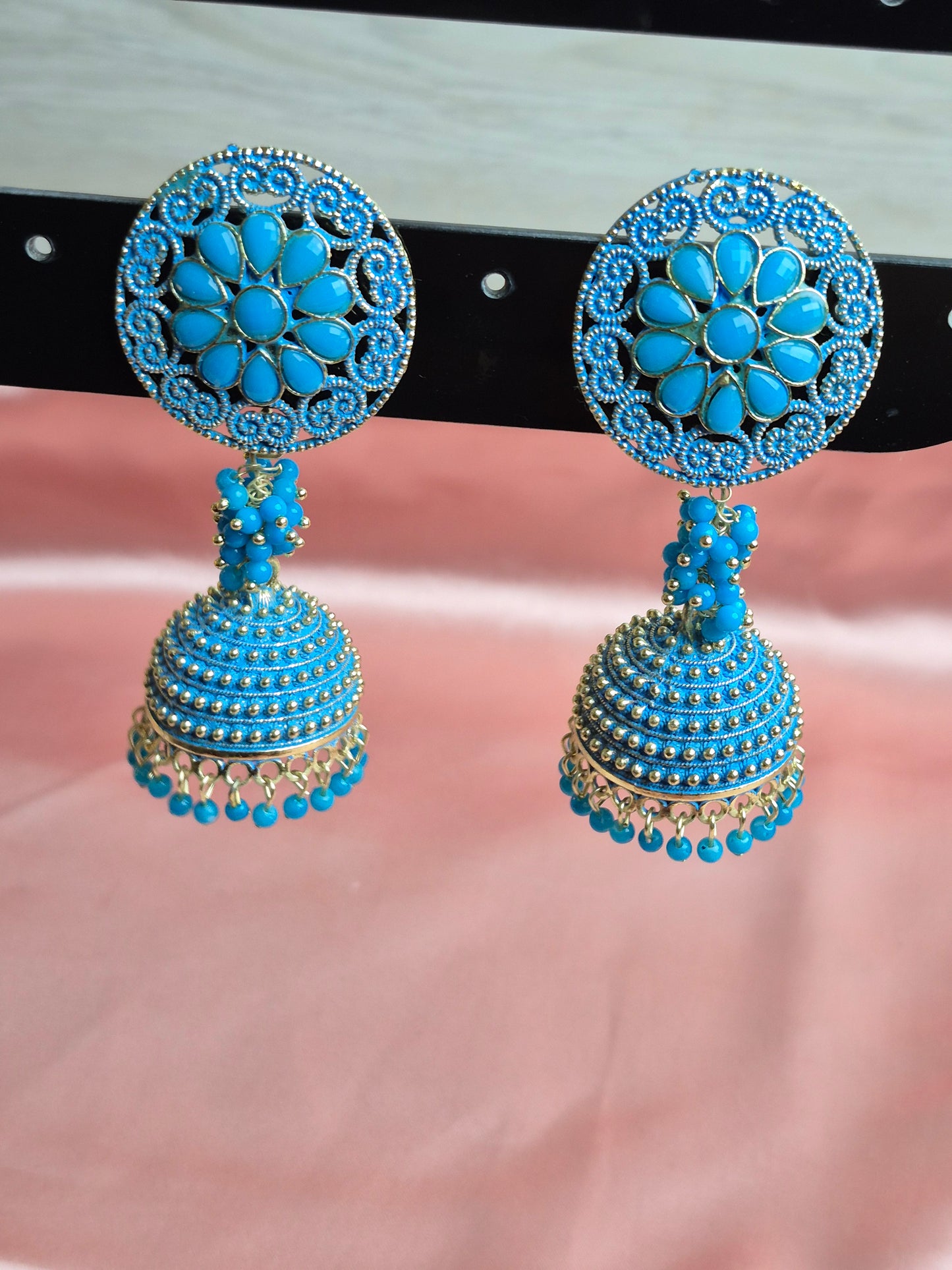 Blue Floral Meenakari Jhumka – Designer Beaded Statement for Ethnic Wear