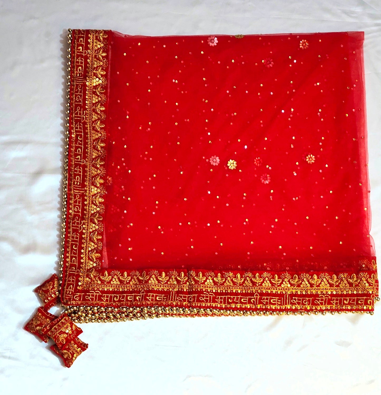 Red Net Zari Embroidered Dupatta – Perfect for Bridal & Festive Wear