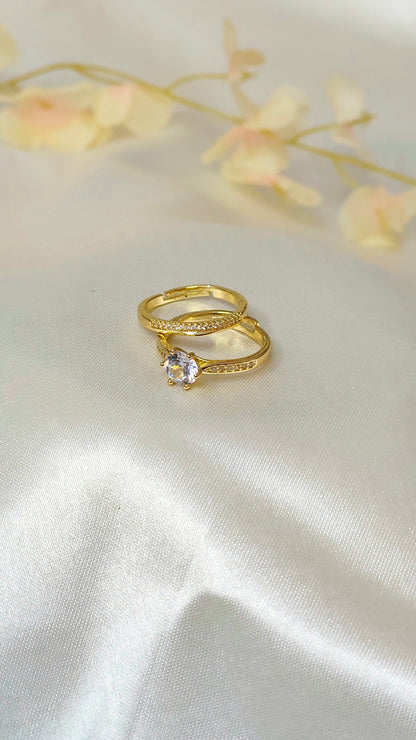 18K Gold-Plated Solitaire and Pave 2 in 1 Ring Set