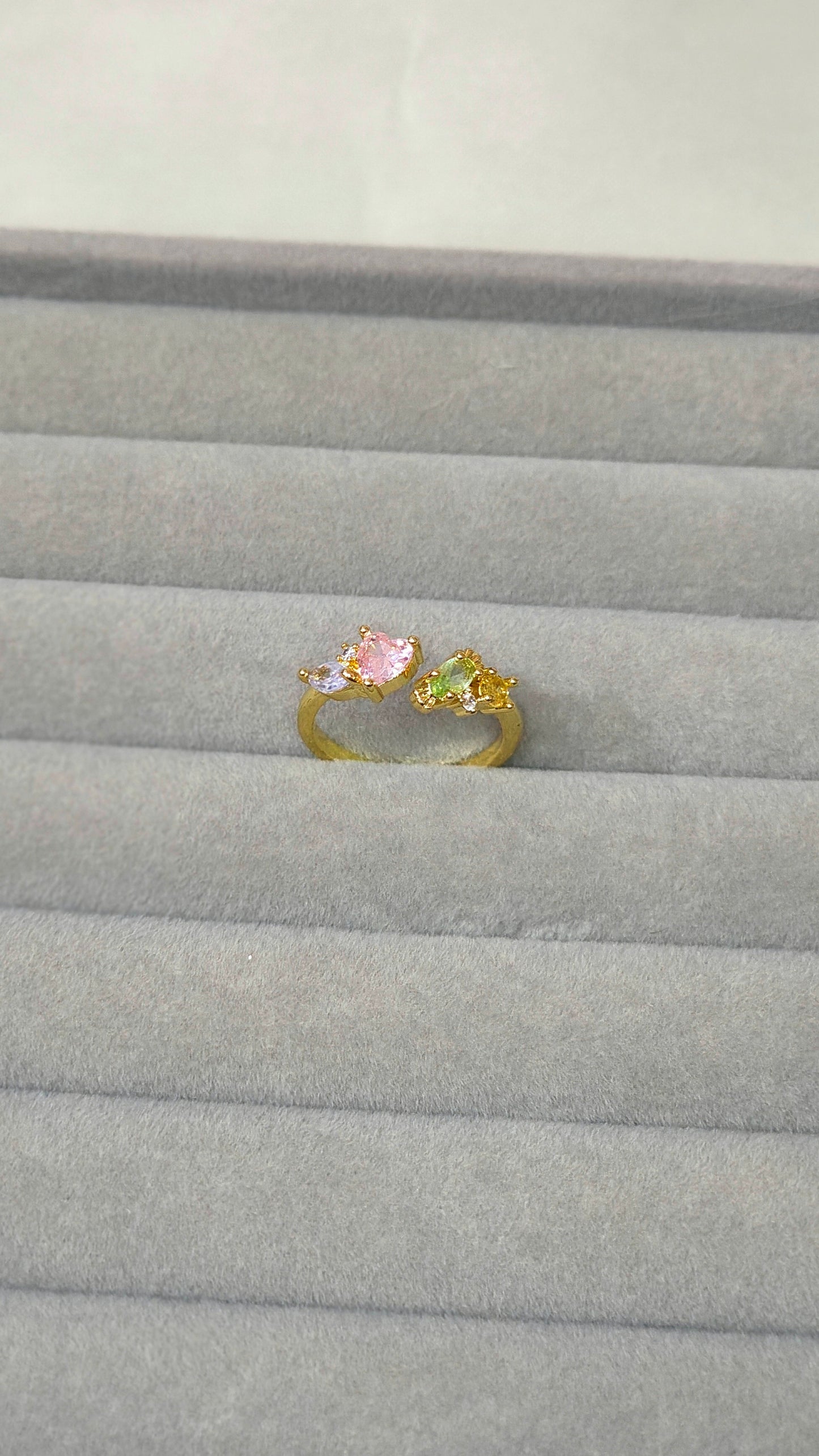 Pastel Heart Stones Anti-Tarnish Gold Ring