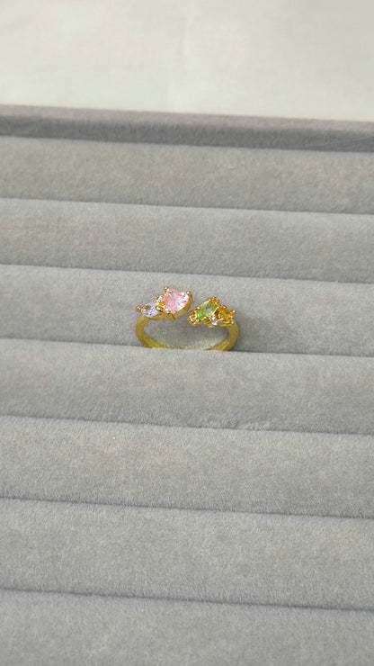 Pastel Heart Stones Anti-Tarnish Gold Ring