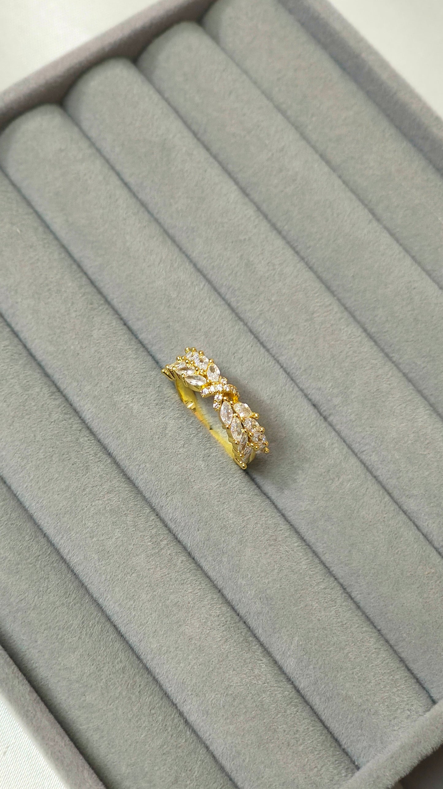18K Gold-Plated Leaf CZ Adjustable Ring