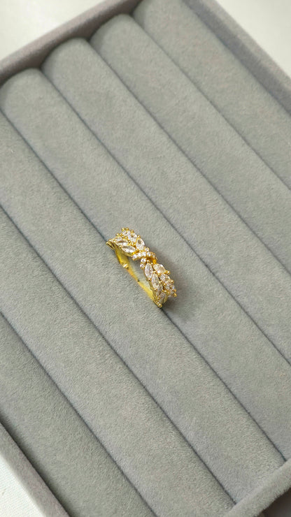 18K Gold-Plated Leaf CZ Adjustable Ring