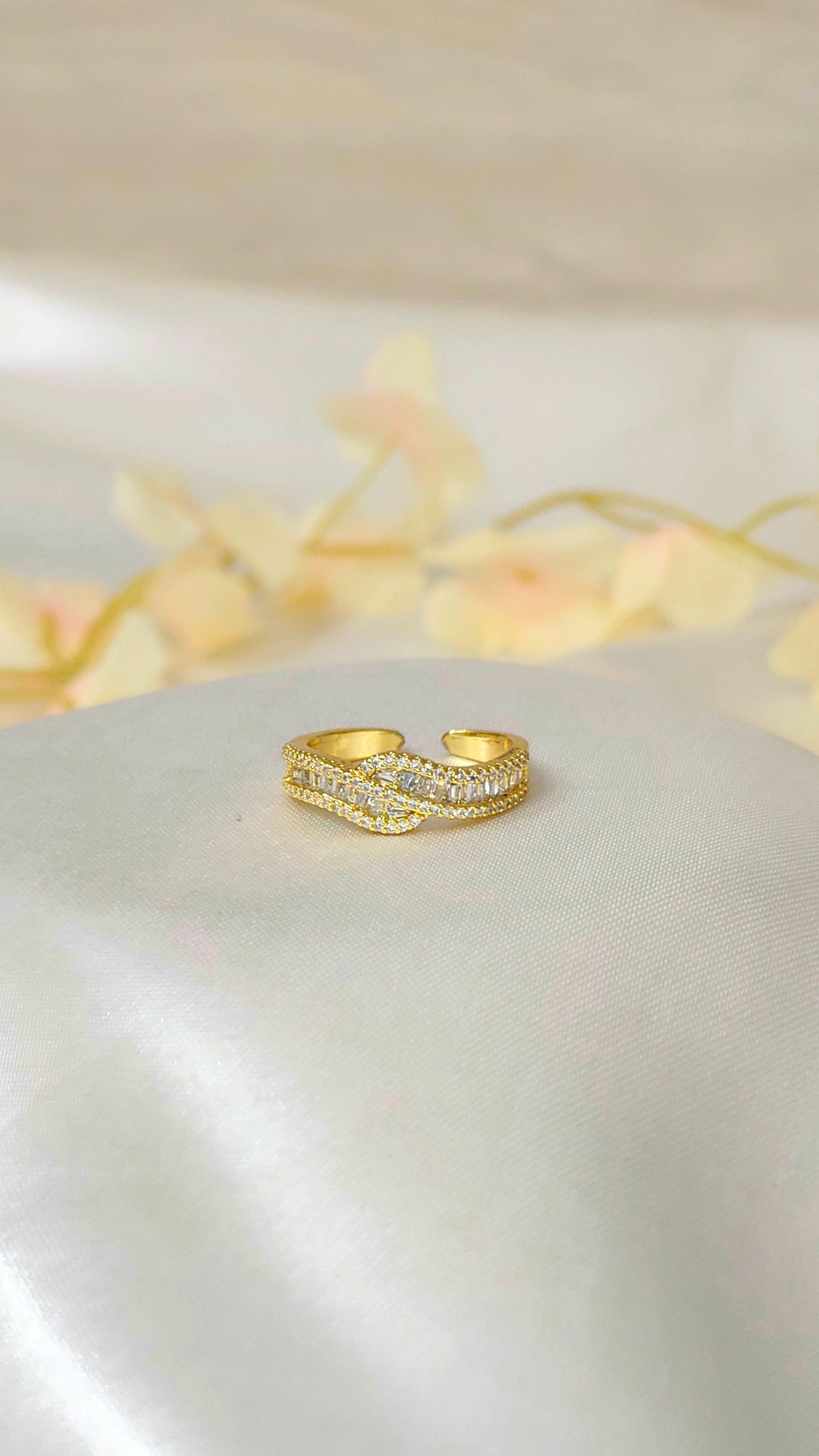 18K Gold-Plated Wave CZ Statement Ring