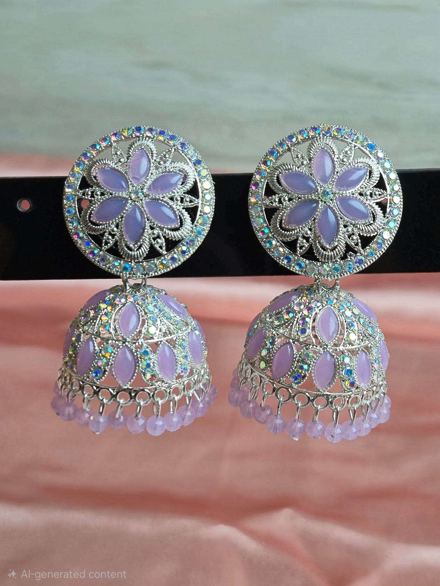 Mint Floral Jhumka Earrings – Stone Studded Statement Jewelry for Ethnic Wear