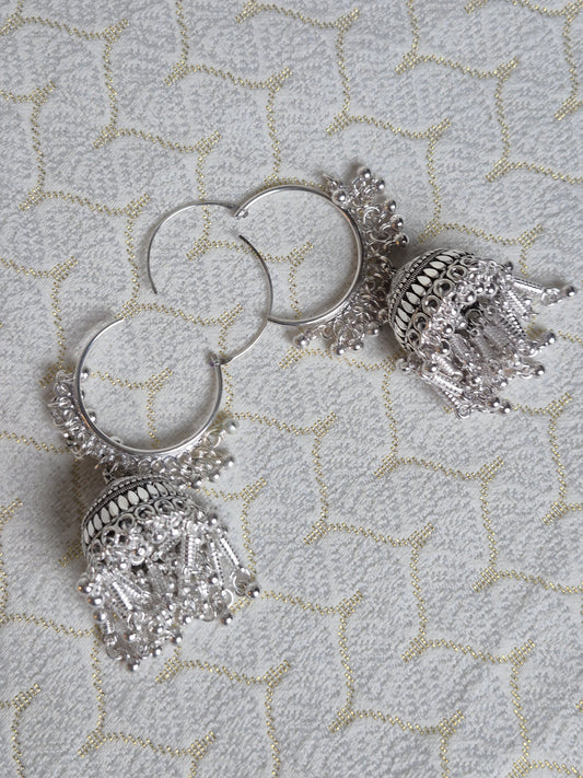 Silver Oxidized Hoop Jhumka – Traditional Design for Ethnic Wear