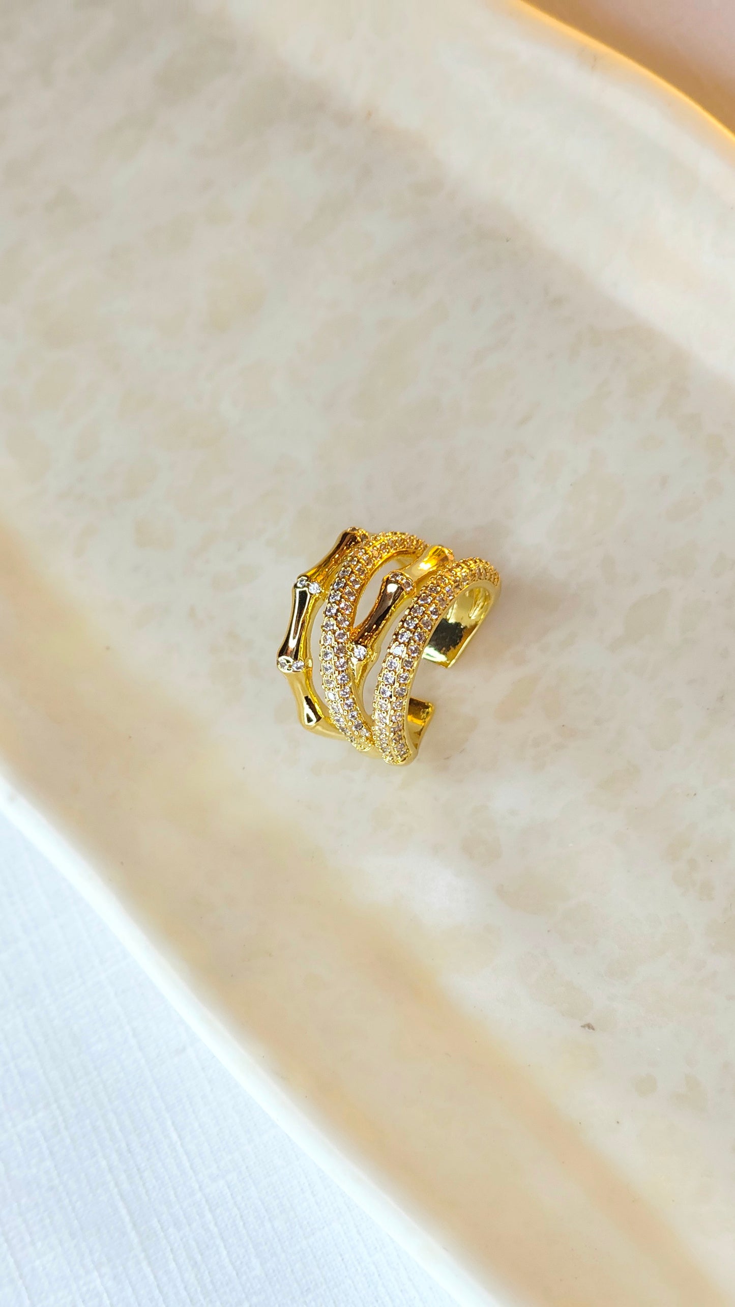Anti-Tarnish 18k Gold plated Bamboo Statement Ring