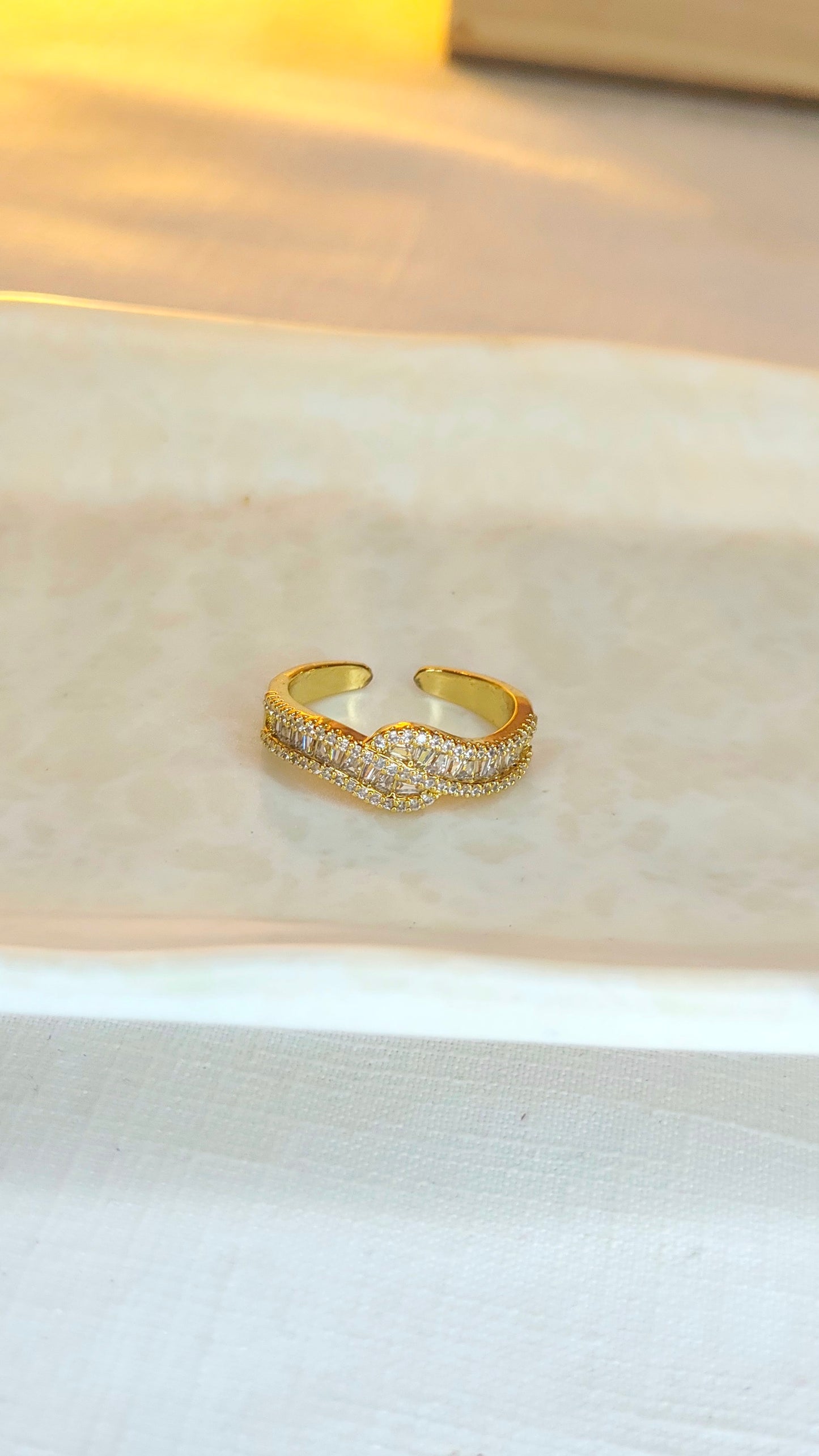18K Gold-Plated Wave CZ Statement Ring