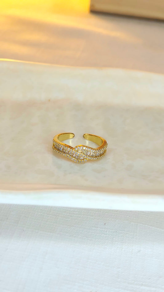 18K Gold-Plated Wave CZ Statement Ring