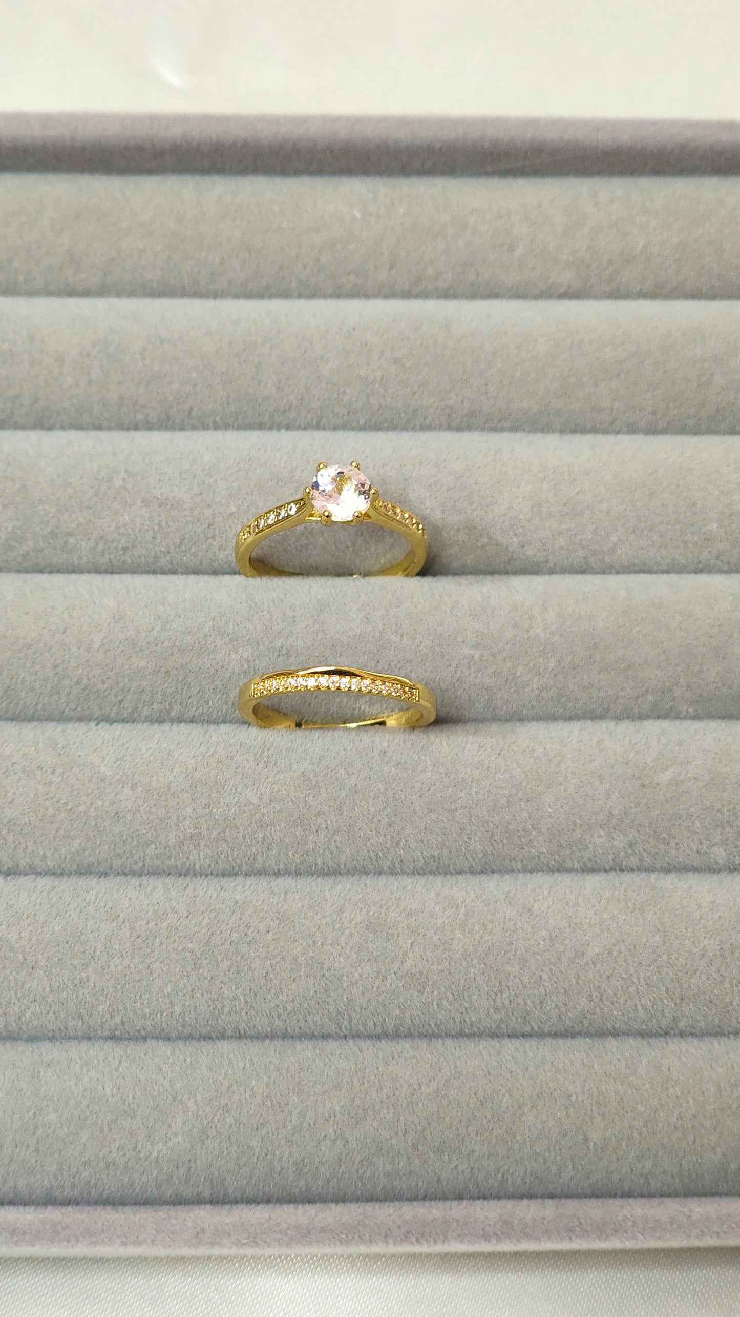 18K Gold-Plated Solitaire and Pave 2 in 1 Ring Set